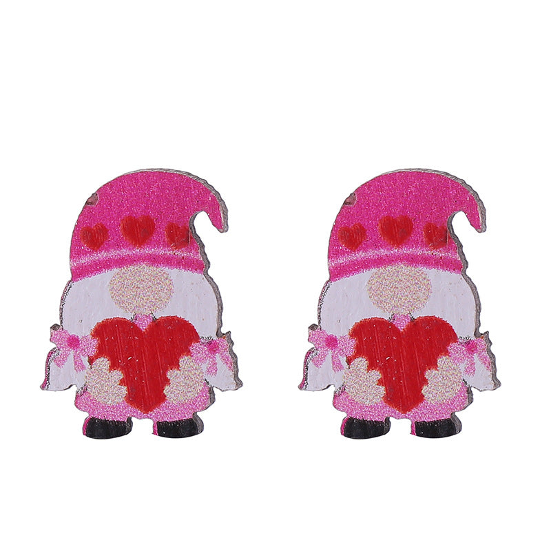Wholesale Valentine's Day Bear Flowers Red Lips Cartoon Cake Wooden Earrings